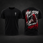 Czarny T-shirt NON CEDO SAME BATTLE, DIFFERENT DAY – wizualizacja przodu i tyłu, krój regular
